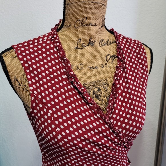 Vintage Loco Lindo Wrap Dress Size Small Swing Polka dot Ruffle Rayon Sleeveless - Picture 4 of 14